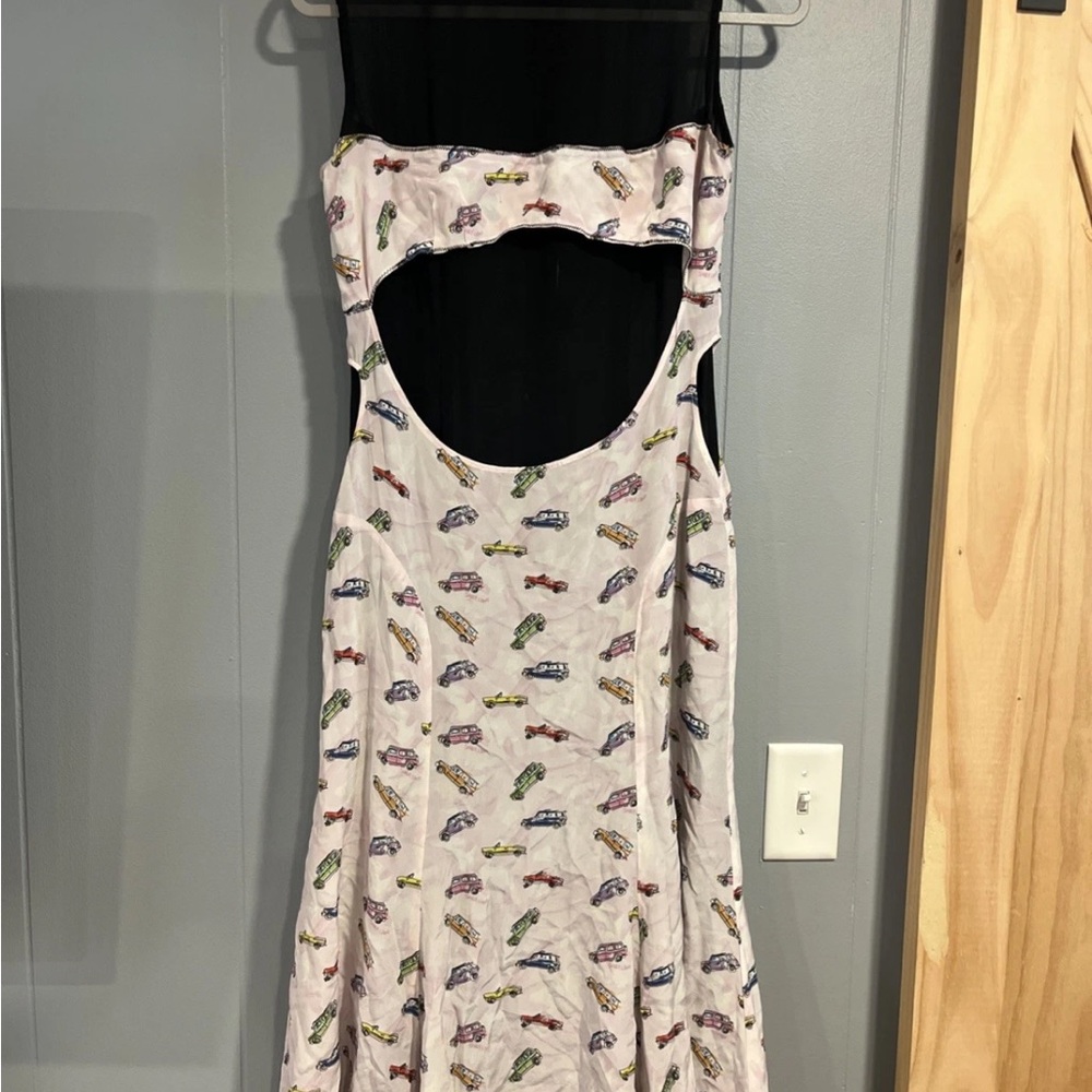 Sandy Liang Cars Print Dress Silk Size 38 Open Front Sides Custom?